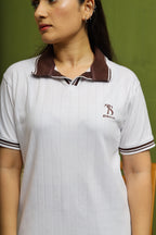 Classic White Brown Knitted Polo Shirt