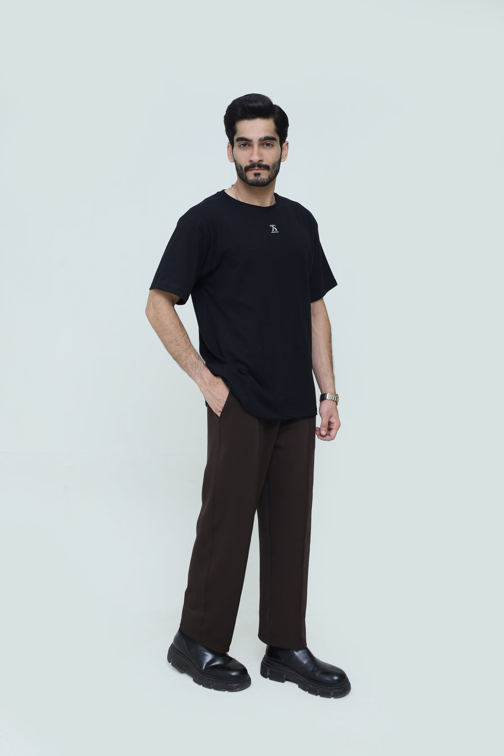 Black and brown co-ord set by theseventhstitch, featuring stylish matching top and pants in a premium fabric.