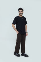Black and brown co-ord set by theseventhstitch, featuring stylish matching top and pants in a premium fabric.