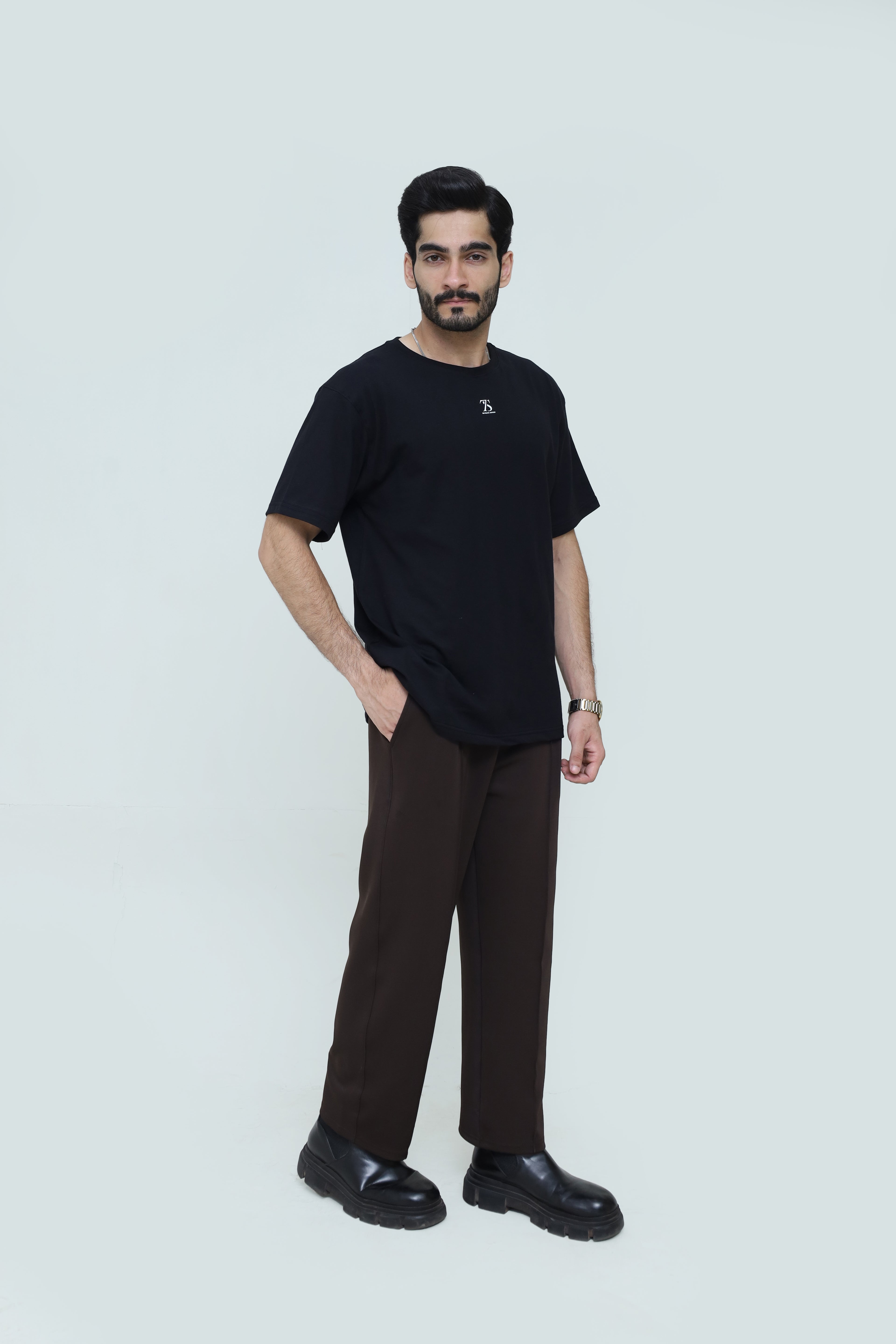 Black and brown co-ord set by theseventhstitch, featuring stylish matching top and pants in a premium fabric.