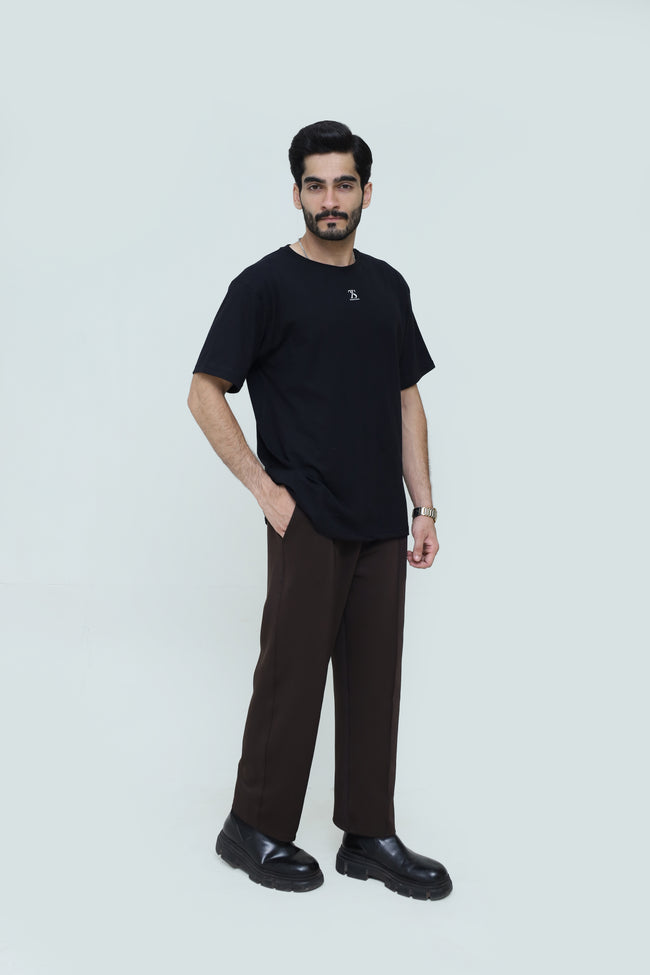 Black and brown co-ord set by theseventhstitch, featuring stylish matching top and pants in a premium fabric. Hover Image