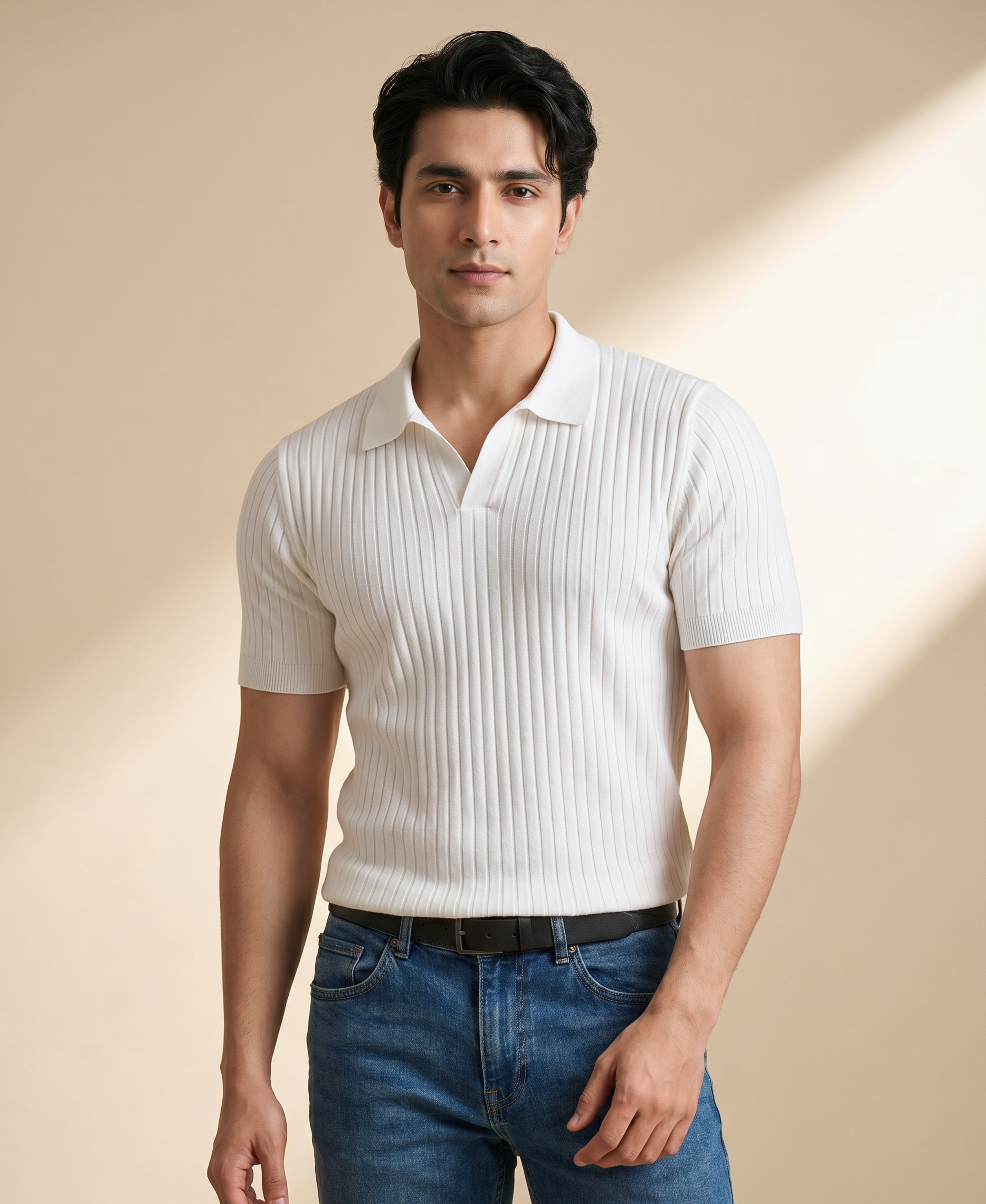 Classic White Cable Knitted Polo