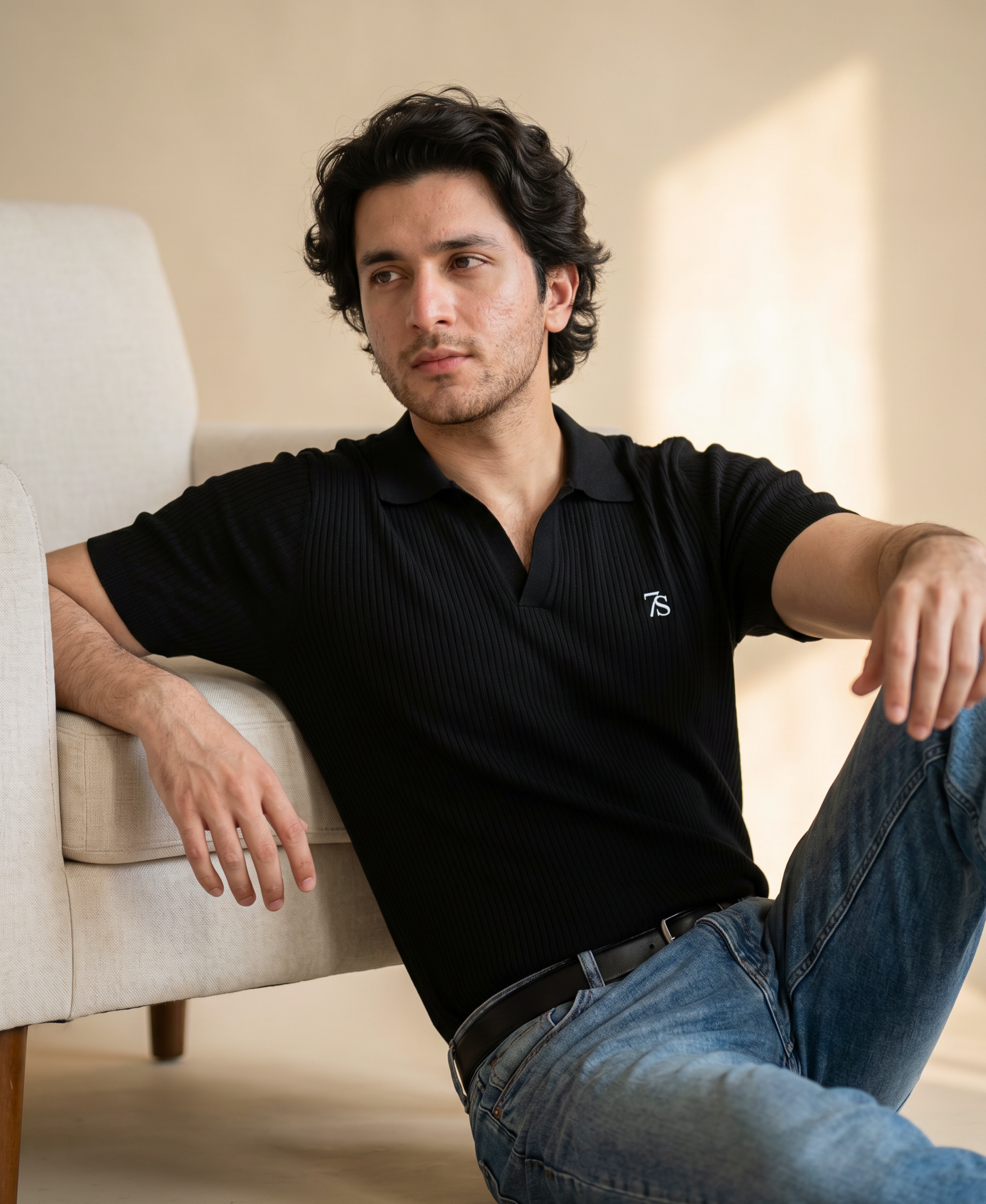 Classic Black Cable Knitted Polo