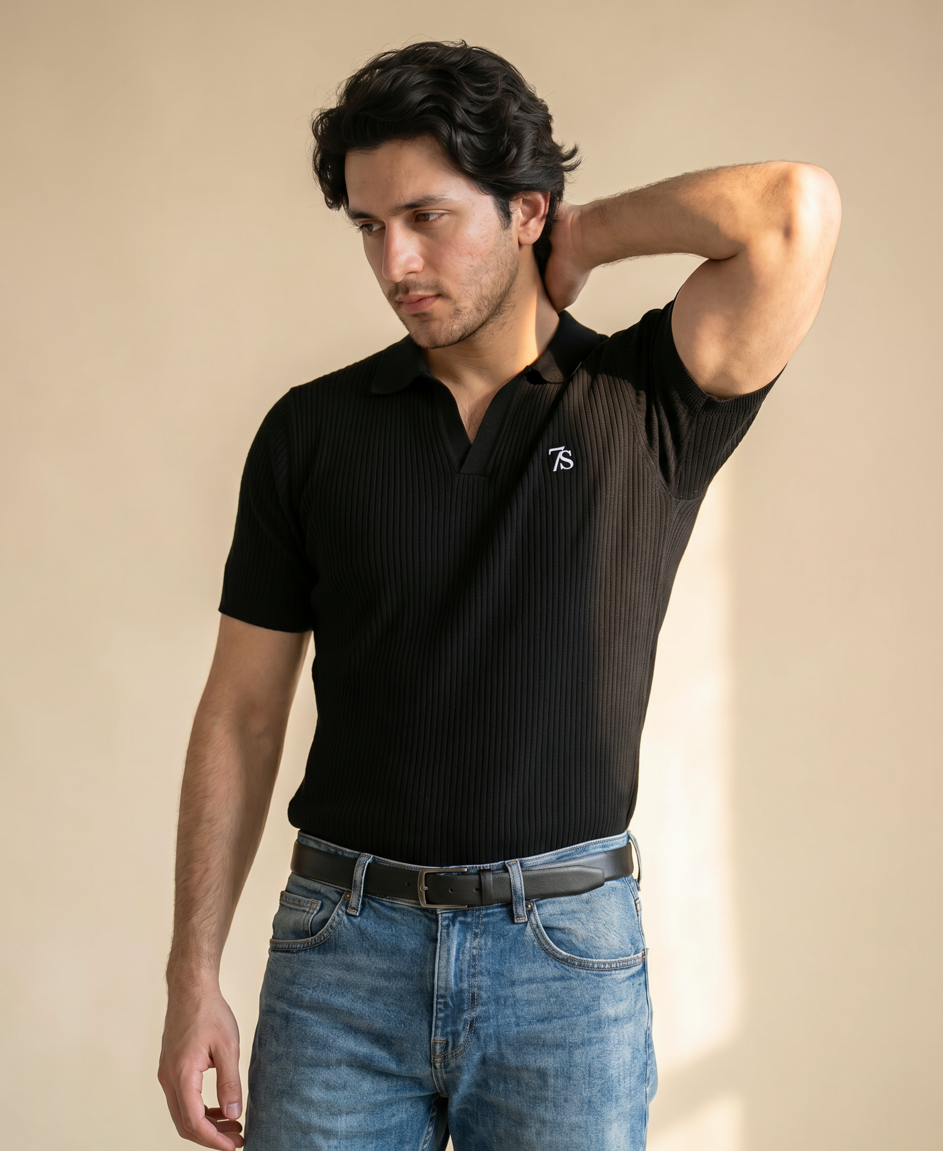 Classic Black Cable Knitted Polo