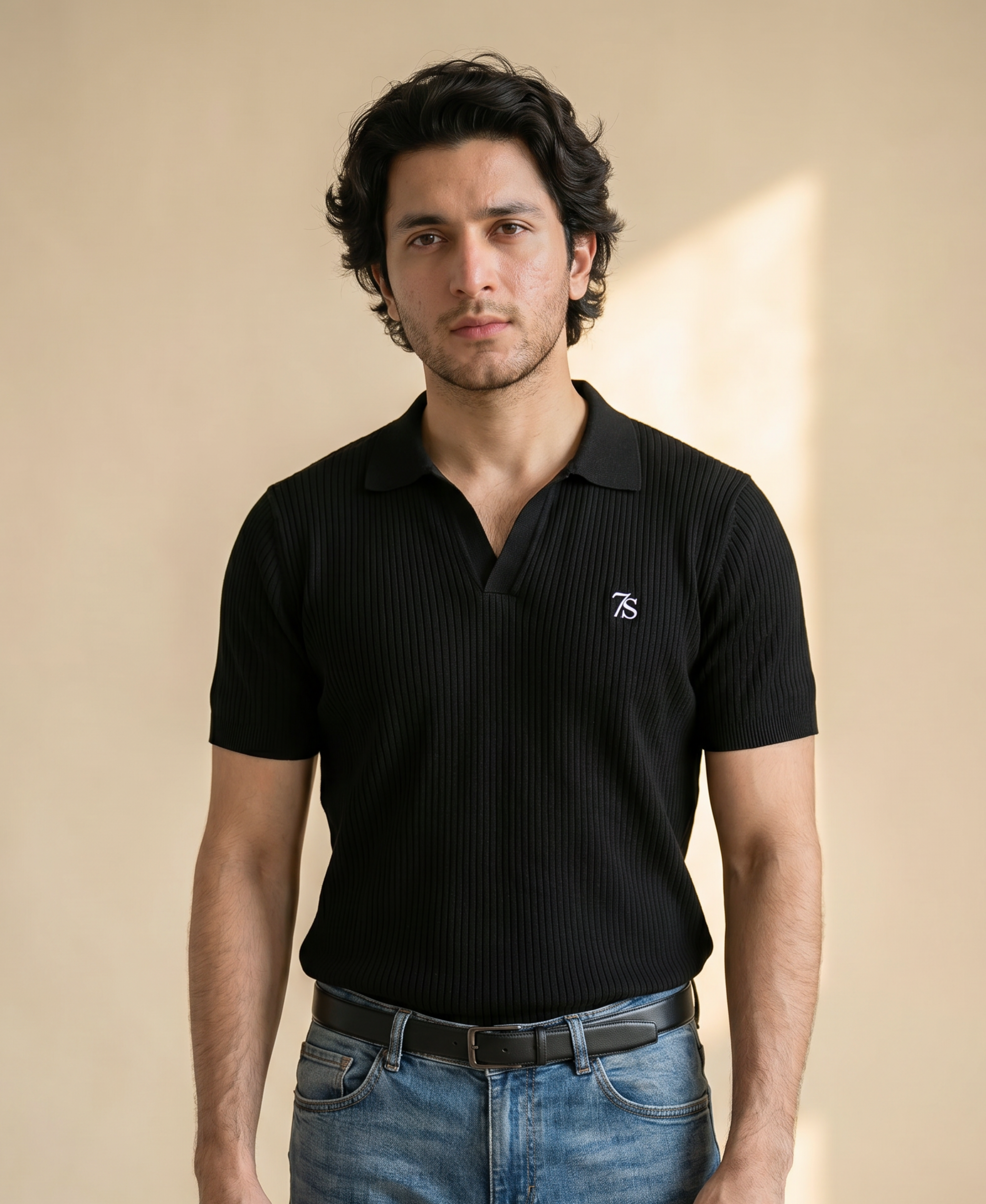 Classic Black Cable Knitted Polo