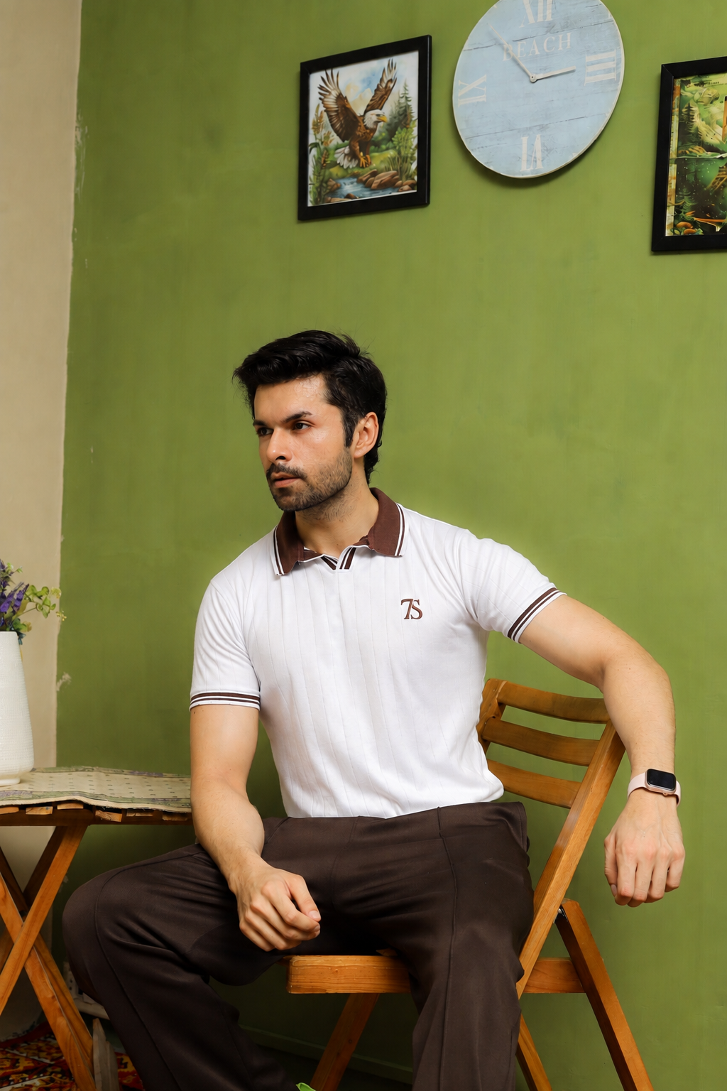 Classic White Brown Knitted Polo Shirt